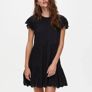 Aritzia Wilfred‎ Women's Mini Tier Dress Sidonie Baby Doll Boho Black Medium